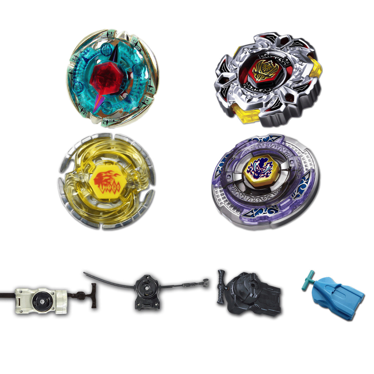Beyblade 4 Pack Variares D:D Bb-114, Earth Virgo Gb145Bs Bb-60, Scythe Kronos T125Eds Bb-113, Flame Byxis 230Wd Bb-95 +1 Free Launcher