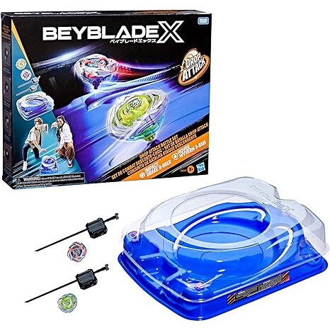 Beyblade X Drop Attack Battle Set With Beystadium Arena, 2 Takara Tomy Tops & Launchers, Impact Drake 9-60Lr & Hover Wyvern 3-85N, Battling Game Toys, Ages 8+