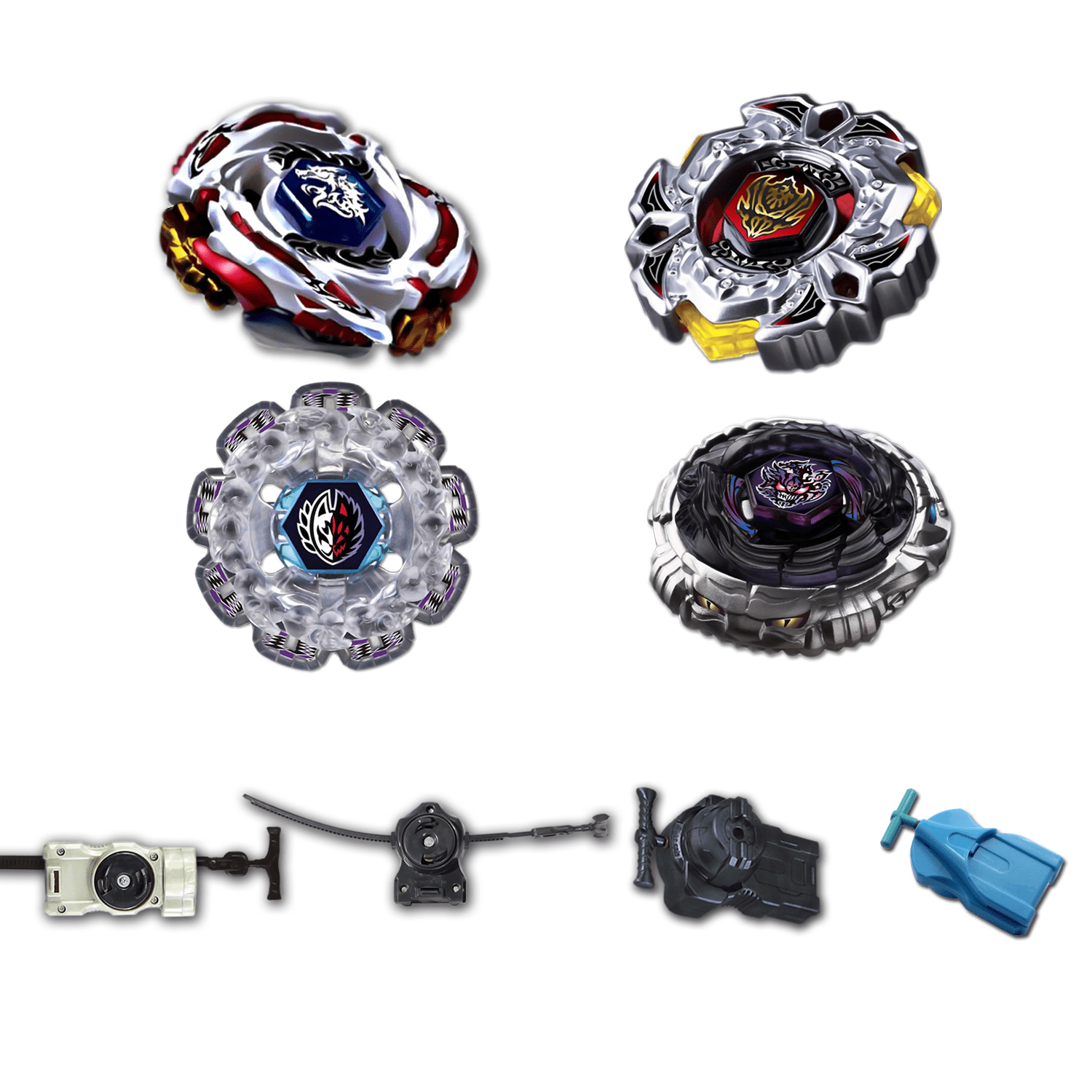 Beyblade 4 Pack Variares D:D Bb-114, Meteo L-Drago Lw105Lf Bb-88, Diablo Nemesis X:D Bb-122, Divine Fox 90W2D +1 Free Launcher