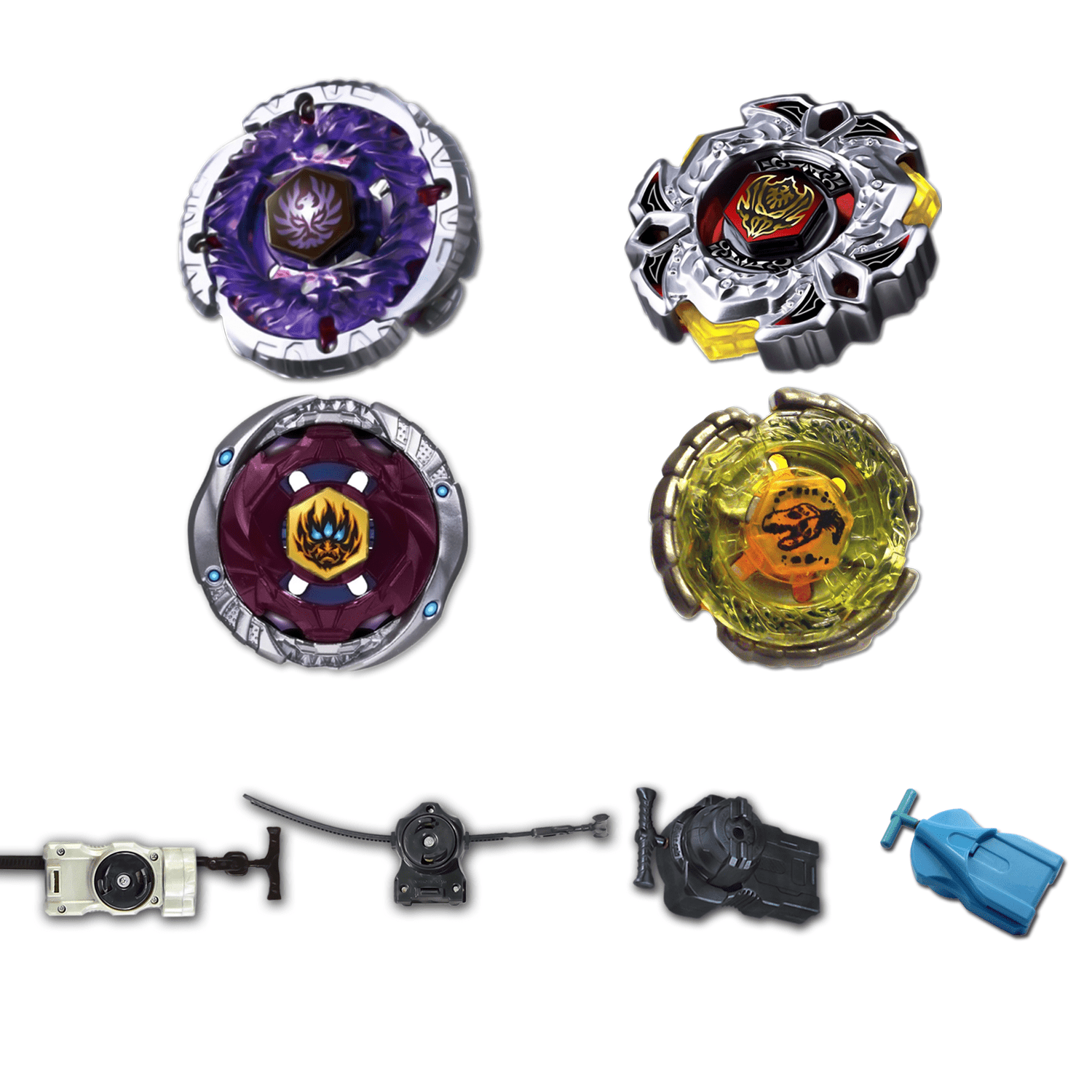 Beyblade 4 Pack Variares D:D Bb-114, Nightmare Rex Sw145Sd B-132, Jade Jupiter S130Rb Bb-116, Dark Bull H145Sd Bb-40 +1 Free Launcher