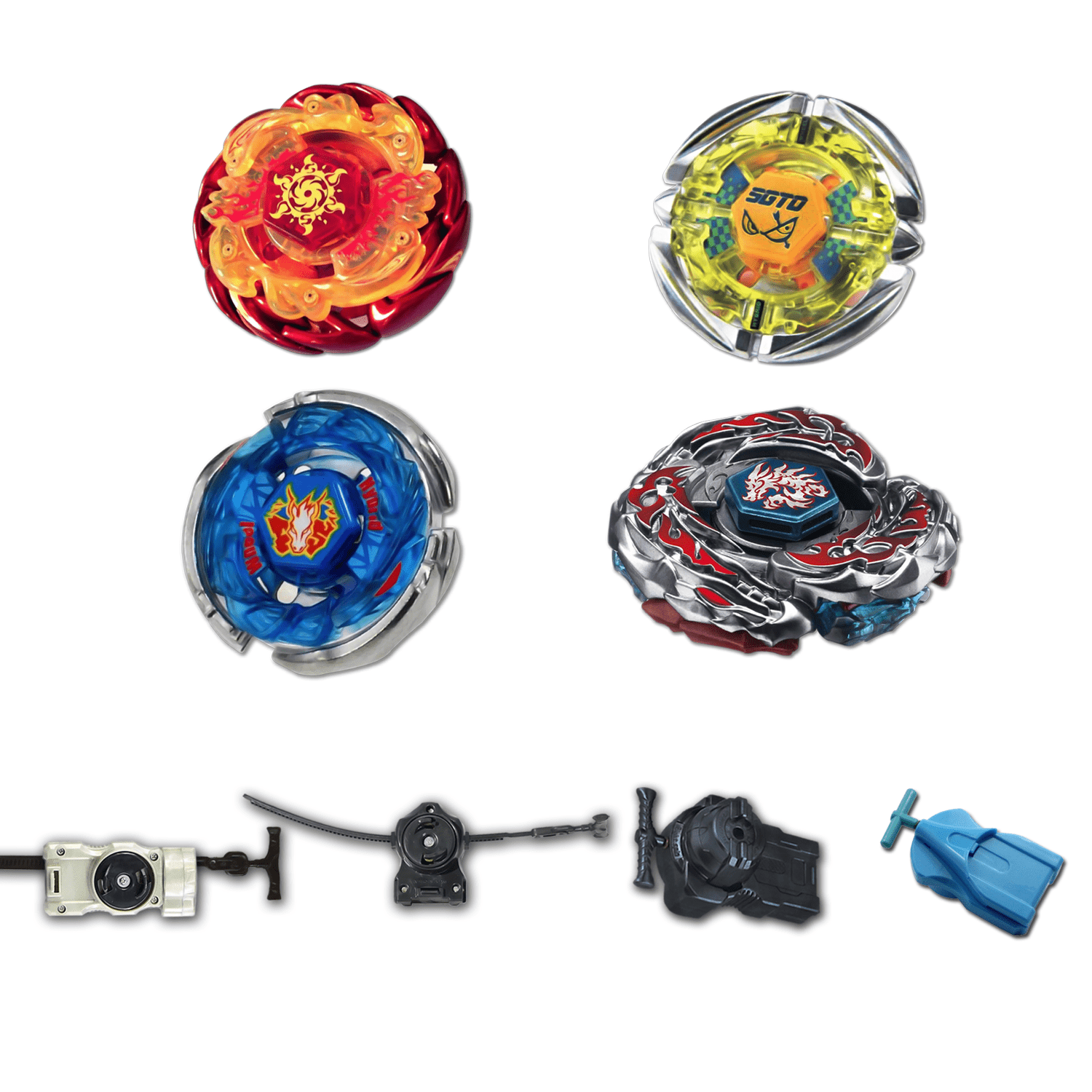 Beyblade 4 Pack Storm Pegasus 105Rf Bb-28, Sol Blaze Red V145As, Flame Sagittario C145S Bb-35, L-Drago Destroy Destructor F:S Bb-108 +1 Free Launcher