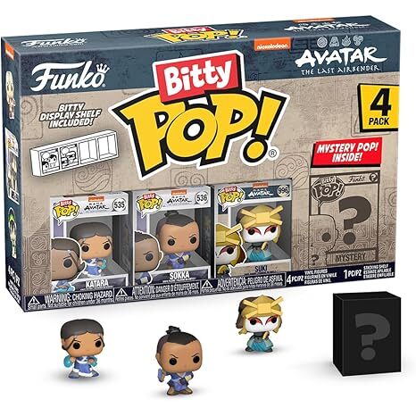 Funko Bitty Pop! Avatar: The Last Airbender - Katara, Sokka, Suki, & A Surprise Mystery Mini Figure - 0.9 Inch (2.2 Cm) Collectable - Stackable Display Shelf Included - Gift Idea - Cake Topper