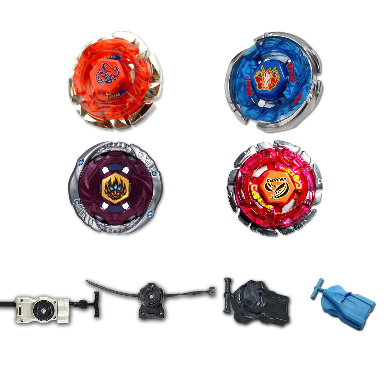 Beyblade 4 Pack Storm Pegasus 105Rf Bb-28, Dark Bull H145Sd Bb-40, Dark Cancer Ch120Sf, Phantom Orion B:D Bb-118 +1 Free Launcher