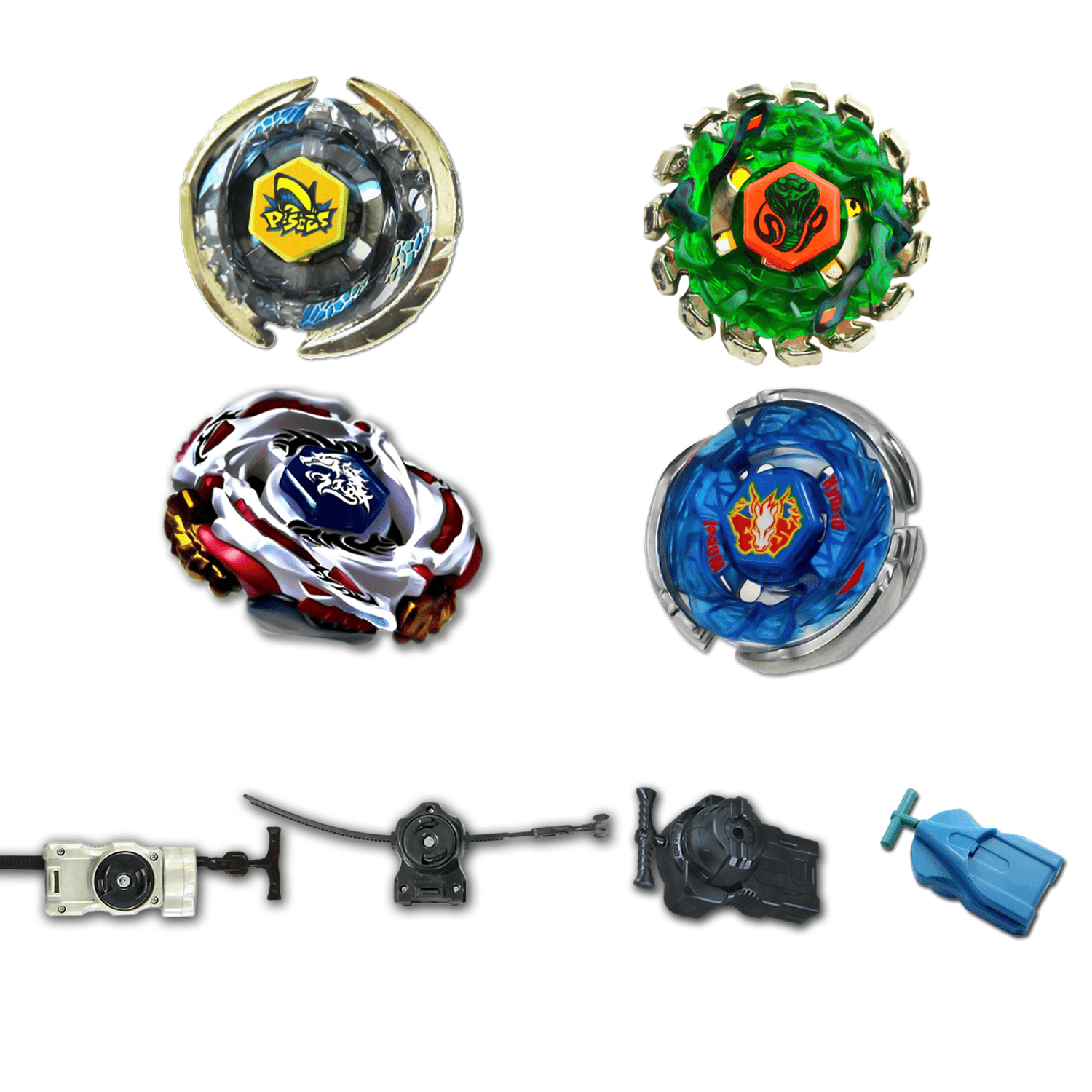 Beyblade 4 Pack Meteo L-Drago Lw105Lf Bb-88, Storm Pegasus 105Rf Bb-28, Thermal Pisces T125Es Bb-57, Poison Serpent Sw145Sd Bb-69 +1 Free Launcher