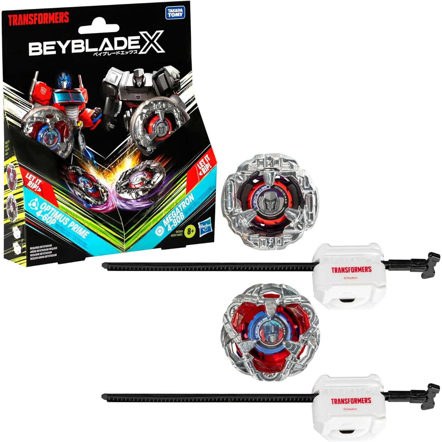 Beyblade X Transformers Collab Optimus Prime 4-60P Vs. Megatron 4-80B Multipack Set With 2 Tops & 2 Launchers