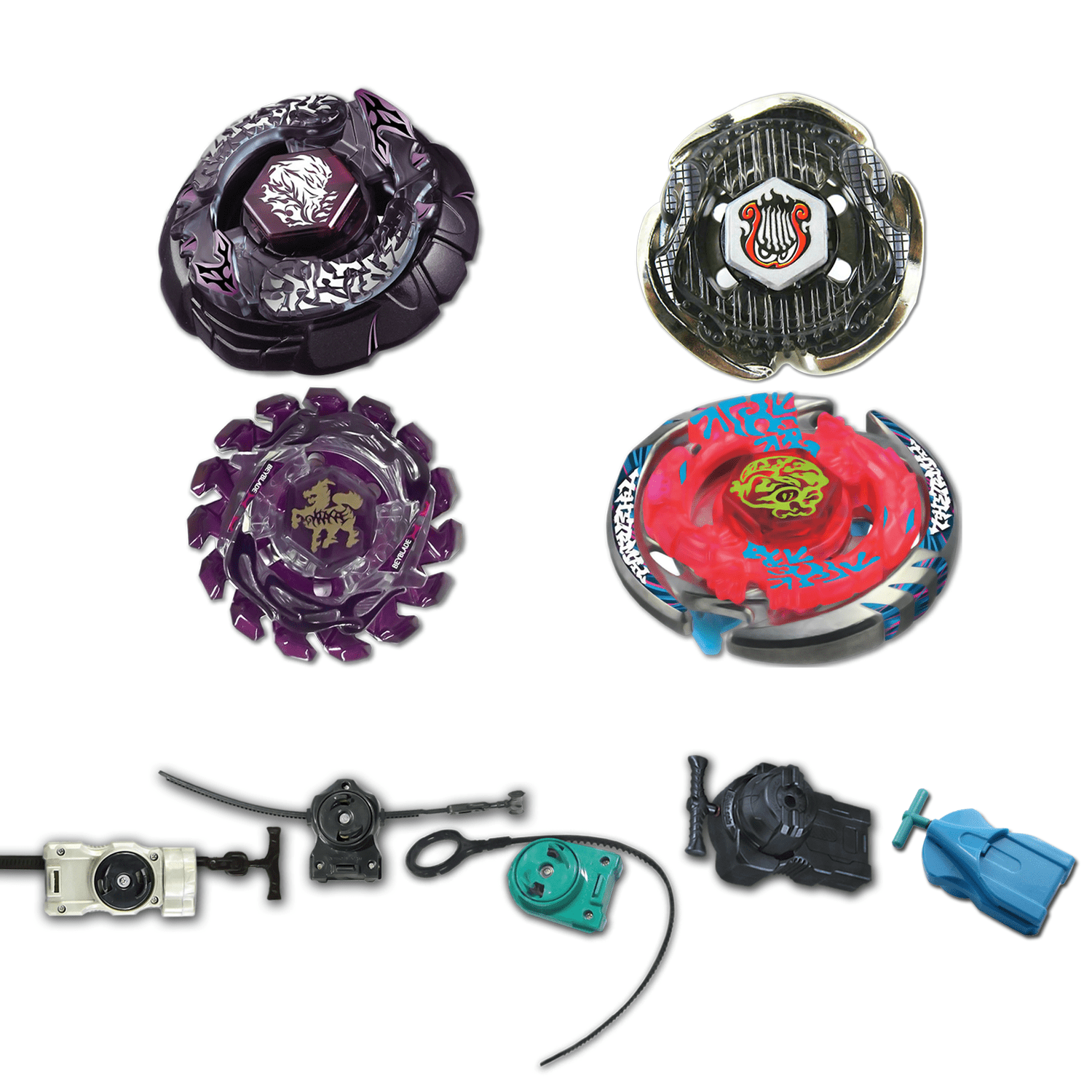 Beyblade 4 Pack Bakushin Susanow Black Bb-122, Screw Lyra Bb-116, Poison Giraffe (Zurafa) S120Mb, Thermal Lacerta Bb-74 + 1 Free Launcher