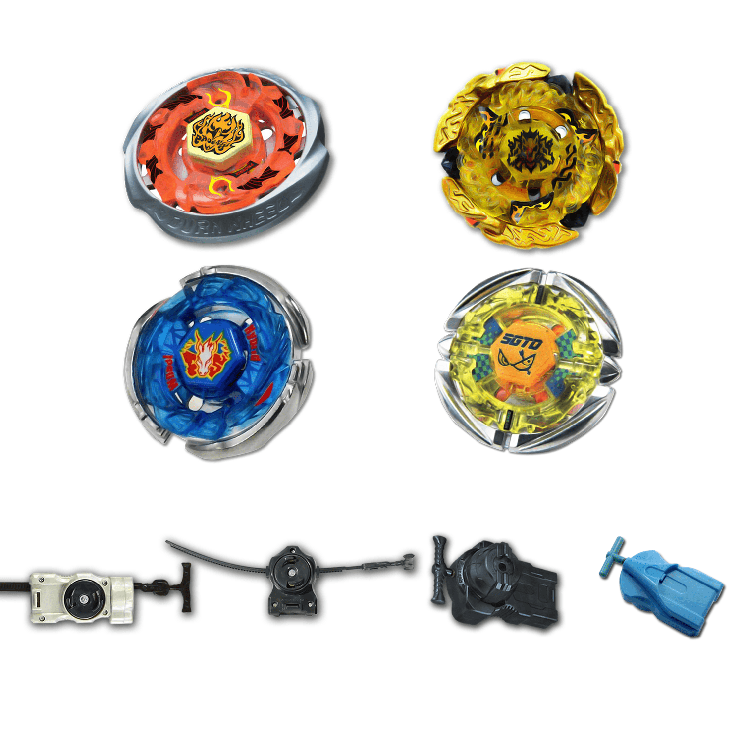 Beyblade 4 Pack Storm Pegasus 105Rf Bb-28, Burn Phoenix Fireblaze 135Ms Bb-59, Flame Sagittario C145S Bb-35, Hell Kerbecs Hades Bd145Ds Bb-99 +1 Free Launcher