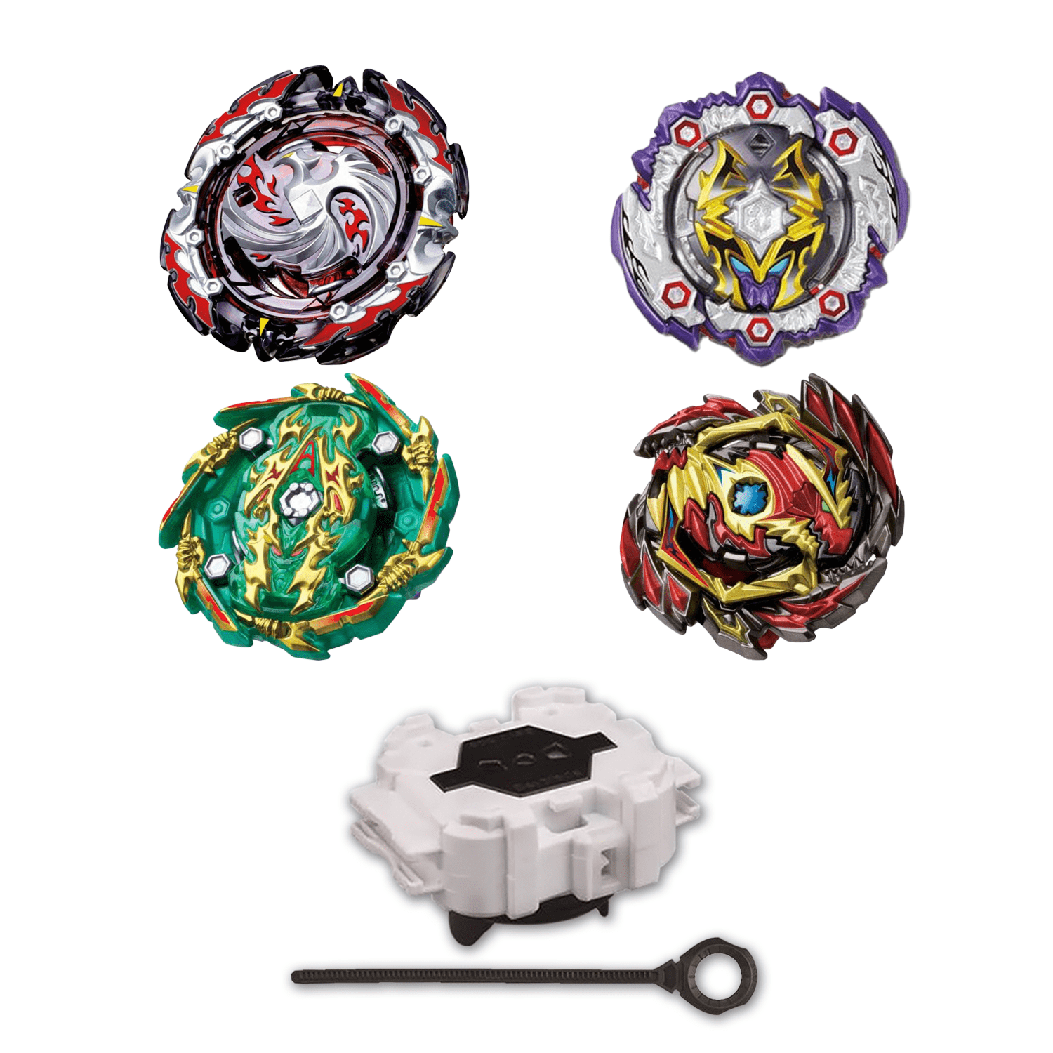 Beyblade Burst 4 Pack Dead Phoenix B-131, Dead Hades B-125 01, Bushin Ashura B-135, Venom Diabolos B-145 W/ Free Launcher