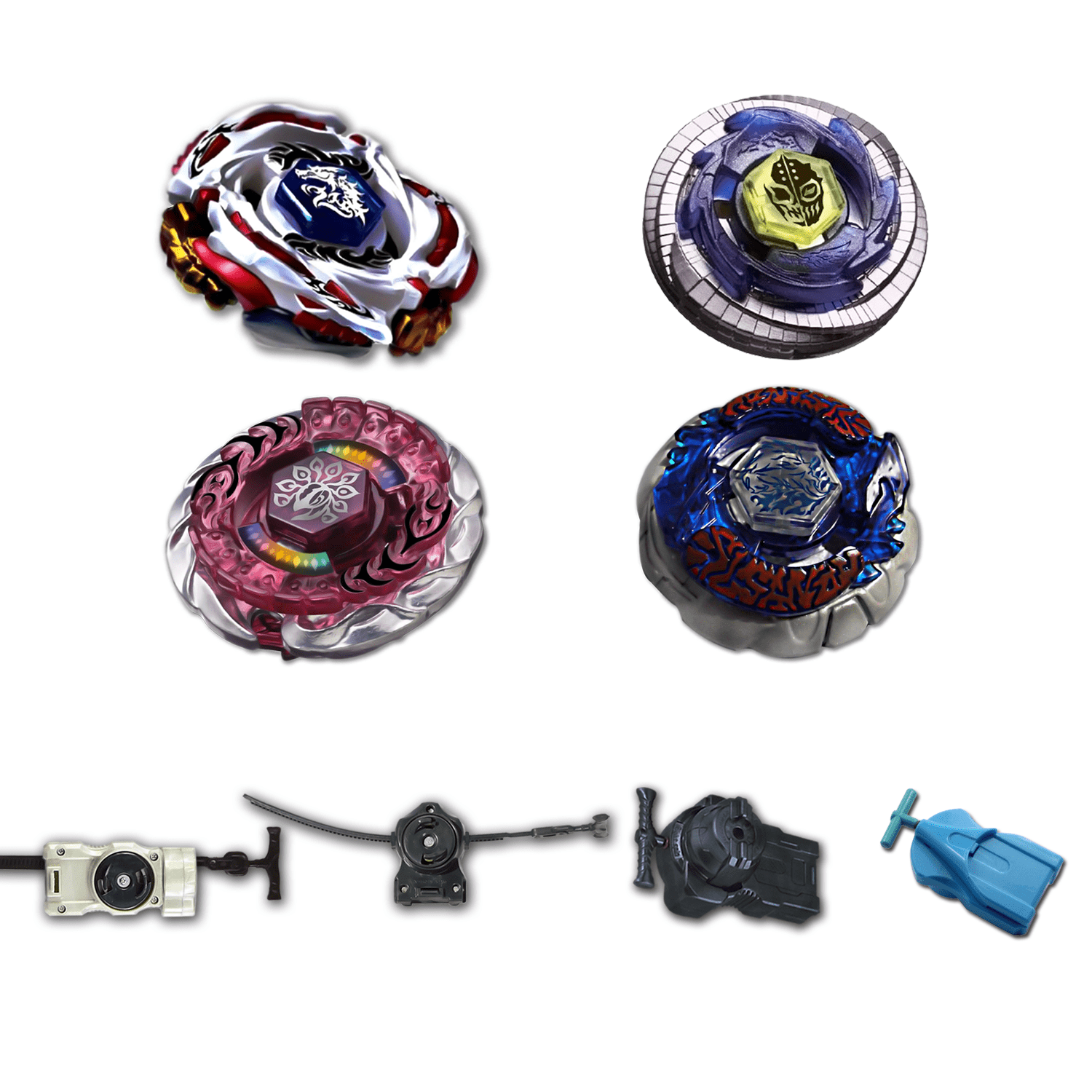 Beyblade 4 Pack Meteo L-Drago Lw105Lf Bb-88, Bakushin Susanow White 105F, Evil Befall Uw145 Bb-100, Duo Uranus Ice-Titan 230Wd Bb-121A +1 Free Launcher