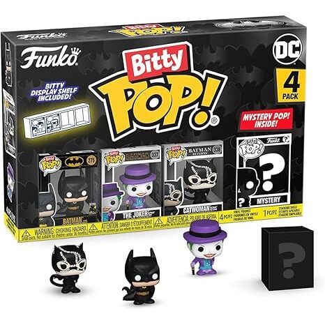 Funko Bitty Pop! Batman 85Th - Batman, 4-Pack And A Surprise Mystery Mini Figure - 0.9 Inch (2.2 Cm) - Dc Comics Collectable - Stackable Display Shelf Included - Gift Idea - Party Bags Stocking