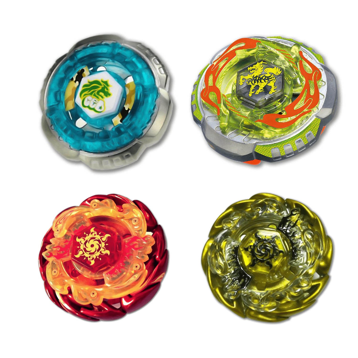 Beyblade Combo Rock Leone - Rock Giraffe (Zurafa) - Sol Blaze Red - Sol Blaze Gold 4 Pack