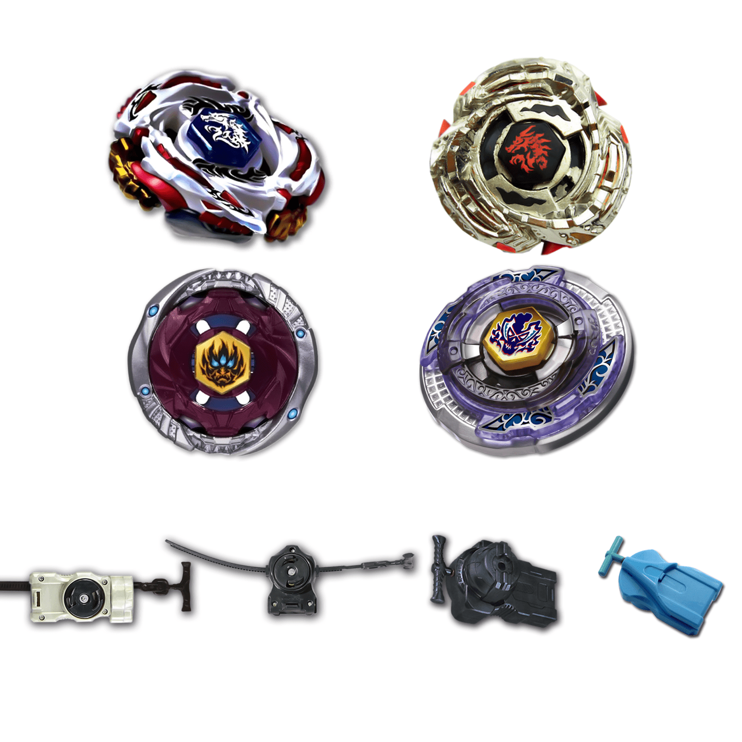 Beyblade 4 Pack Meteo L-Drago Lw105Lf Bb-88, Phantom Orion B:D Bb-118, Scythe Kronos T125Eds Bb-113, L-Drago Guardian S130Mb Bb-121C +1 Free Launcher
