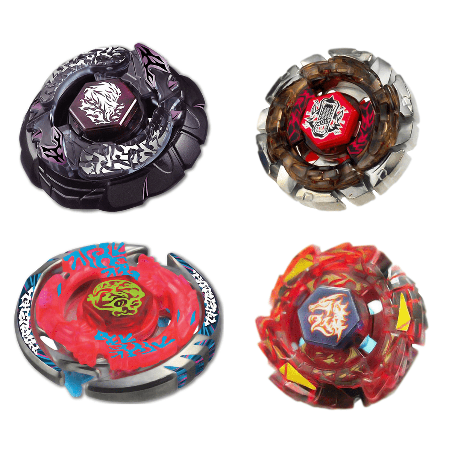 Beyblade Combo Bakushin Susanow Black - Thermal Lacerta - Dark Wolf - L-Drago Rush 4 Pack Red
